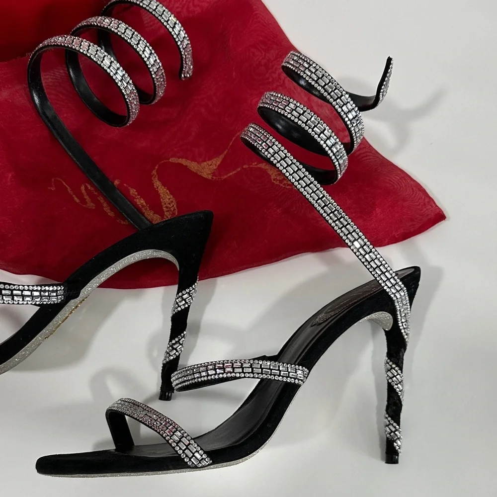 Rene Caovilla Black and Silver Strappy Heels - Picture 2 of 4